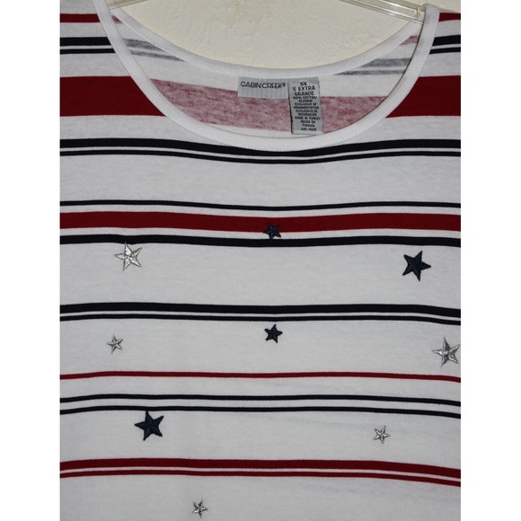 Cabin Creek 5X Short Slv Top  Stars Stripes Red White Blue 100% Cotton Pullover - Picture 13 of 16